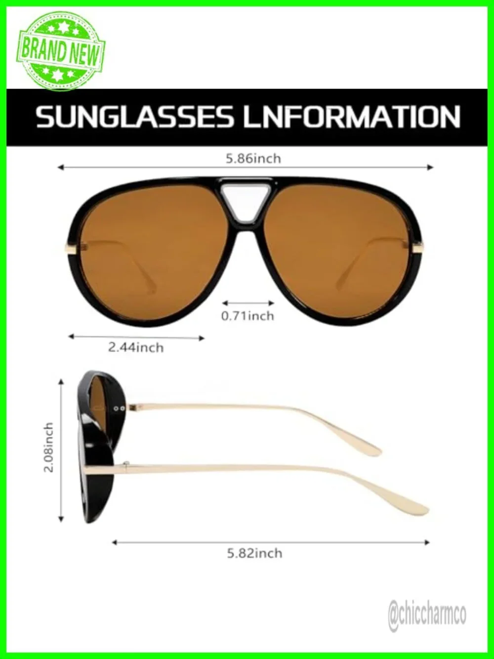 Oversized 70s Aviator Sunglasses Gold Metal Frame UV Protection